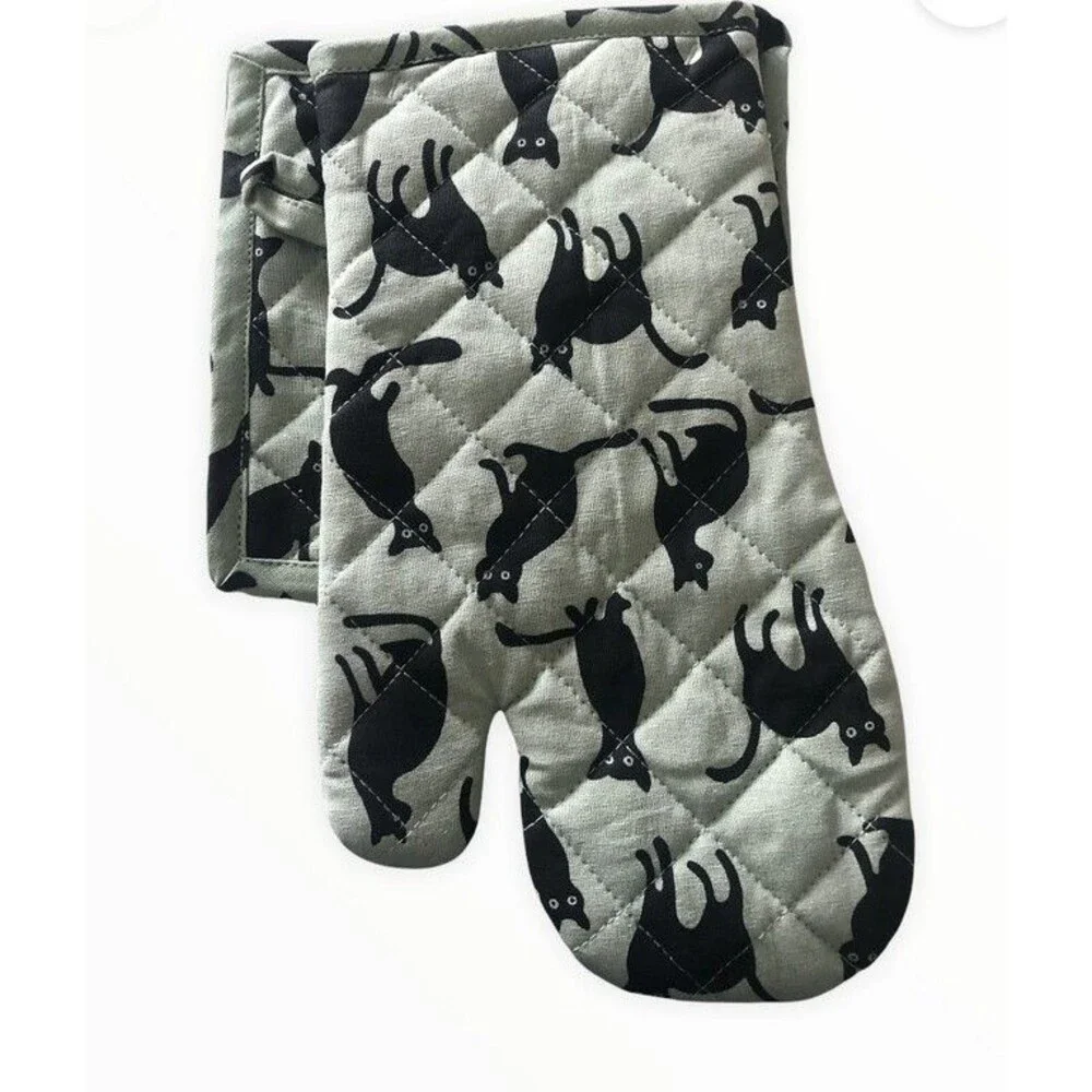 Cat Kitchen Oven Mitt Potholder Set Kitty Kitten Pet House Home Without a Cat